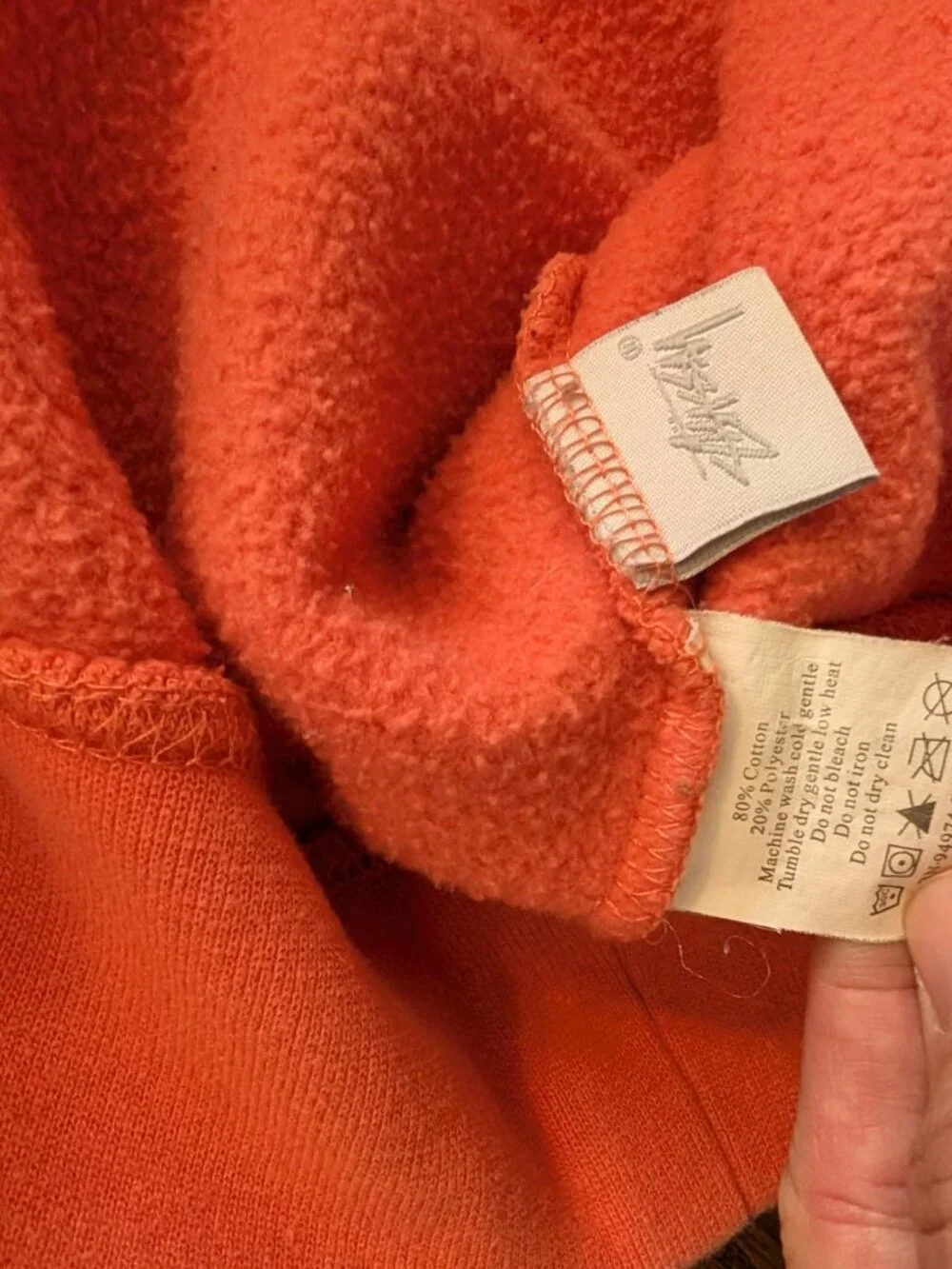 Stussy Embroidered Spell Out Hoodie Coral Made in USA - Size S - Picture 4 of 6